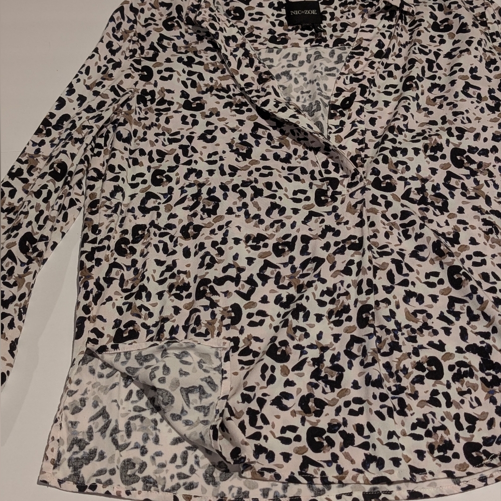 NIC+ZOE Women's Pink and Black Cheetah Print 3/4 Sleeve V Neck Blouse Size Small - Picture 5 of 8